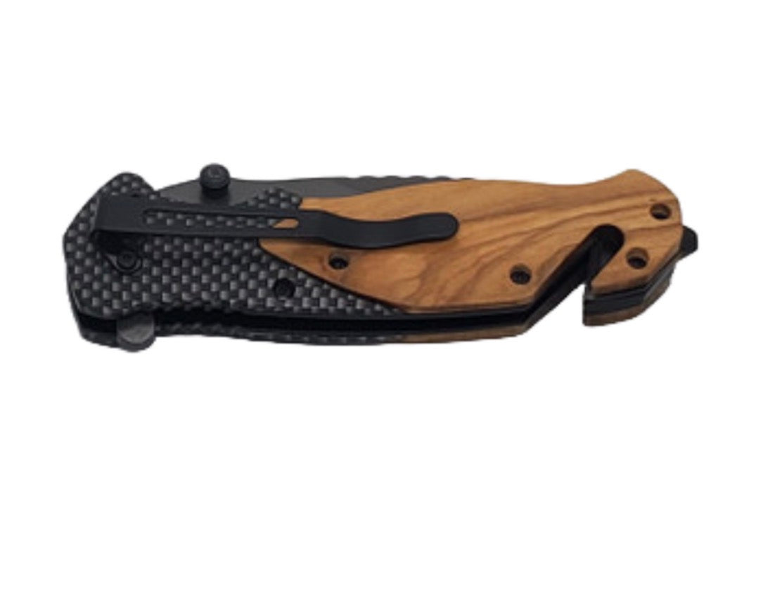 Custom Engraved Wood Handle Pocket Knife MakerFlo
