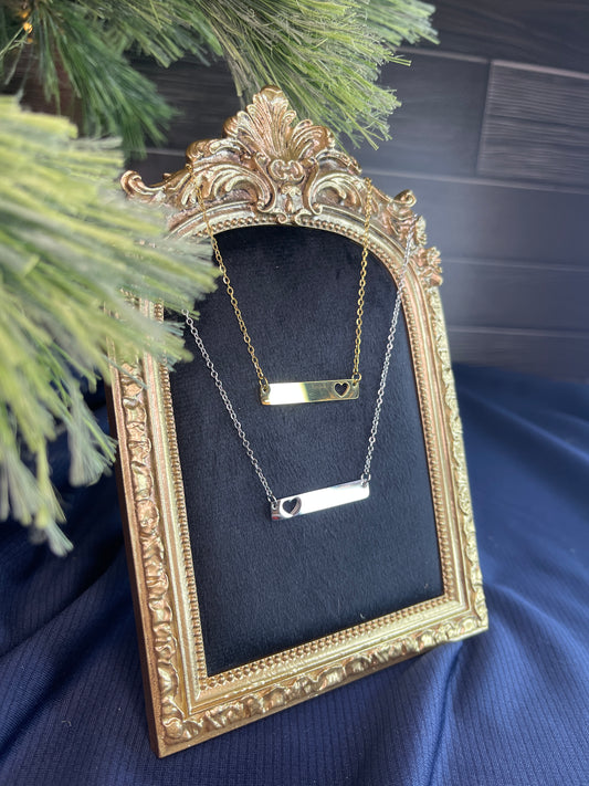 Heart Cutout Horizontal Bar Pendant Necklace