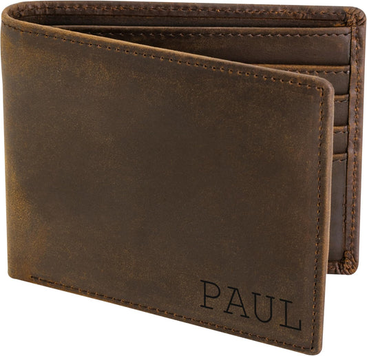 Personalized Leather Bifold Wallet for Men | Laser Engraved | RFID Blocking | Top Grain Argentine Leather | Custom Groomsmen & Gift-Ready
