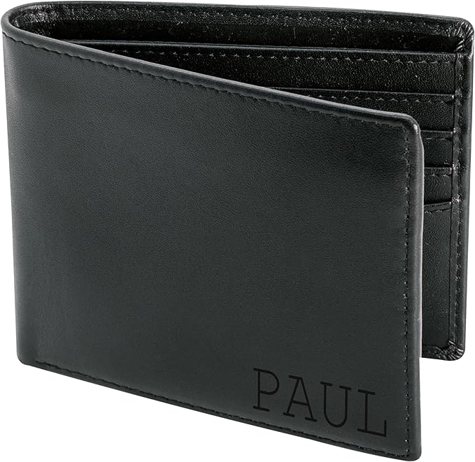 Personalized Leather Bifold Wallet for Men | Laser Engraved | RFID Blocking | Top Grain Argentine Leather | Custom Groomsmen & Gift-Ready