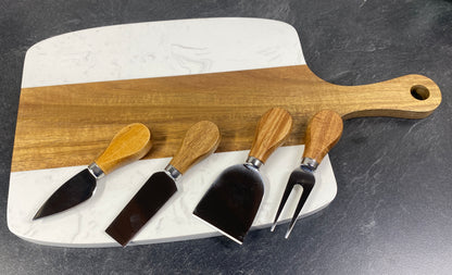 Marble + Acacia Serving Board – 5-Piece Gift Set