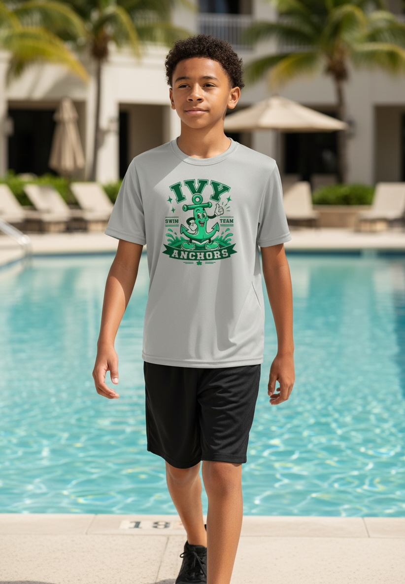 Ivy Anchors Swim Team Spirit Tee — Silver Dry Fit Jiffy