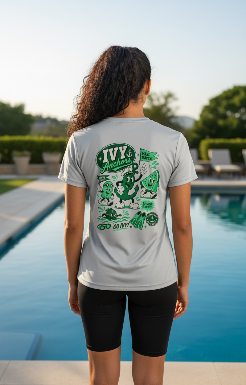 Ivy Anchors Swim Team Spirit Tee — Silver Dry Fit Jiffy